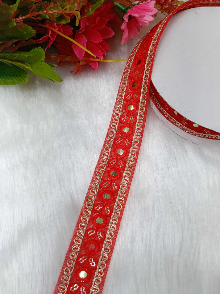 Elegant Mirror Foil Lace - Crimson Red